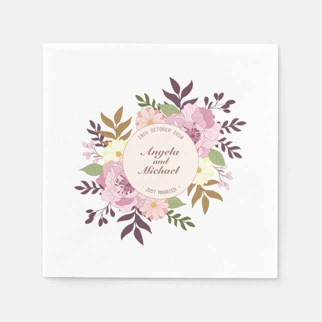 Guardanapo De Papel Casamento Floral do Recem casados Elegante | Nápol (Frente)