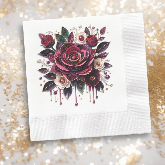 Guardanapo De Papel Casamento Floral dos Rosas Burgundy bonito (Criador carregado)
