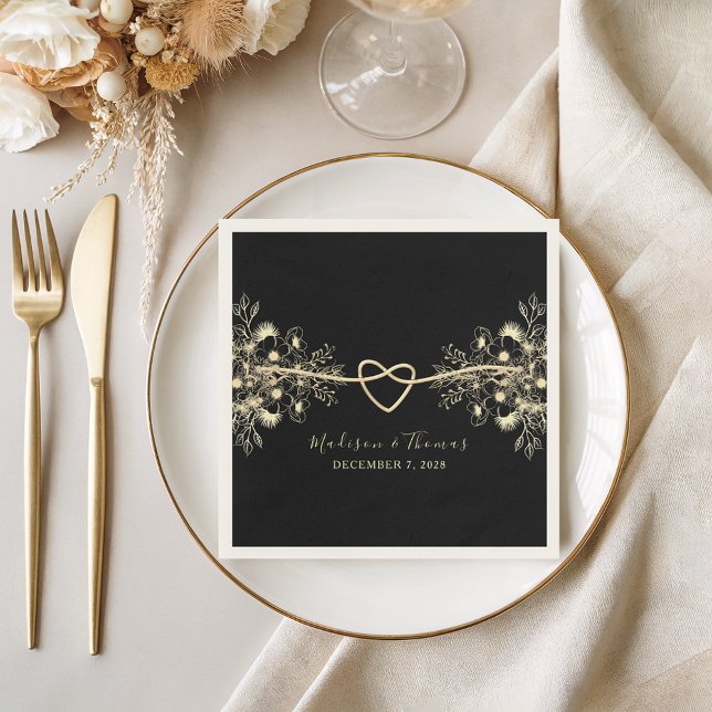 Guardanapo De Papel Casamento Floral Dourado Negro Cocktail Napkins (Criador carregado)