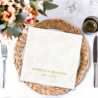 Guardanapo De Papel Casamento Floral Dourado Personalizado Elegante Mo