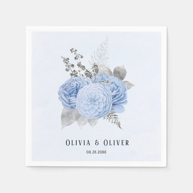 Guardanapo De Papel Casamento Floral Dusty Blue e Silver (Frente)