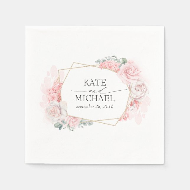 Guardanapo De Papel Casamento Floral Dusty Pink e Blush (Frente)