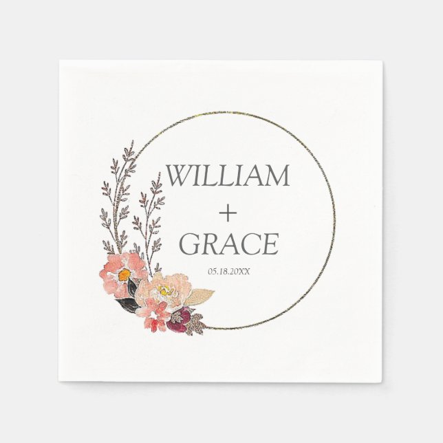 Guardanapo De Papel Casamento Floral Elegante (Frente)