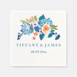 Guardanapo De Papel Casamento Floral Elegante Azul e Pessegueiro Napki