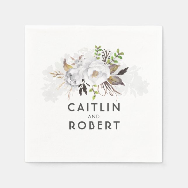 Guardanapo De Papel Casamento Floral Elegante Branco (Frente)