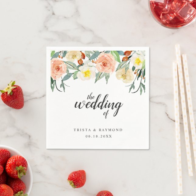 Guardanapo De Papel Casamento Floral Elegante de Pêssego (Insitu)