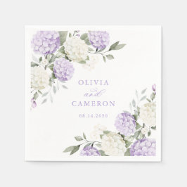 Guardanapo De Papel Casamento Floral Elegante Hortênsia Roxa Verde