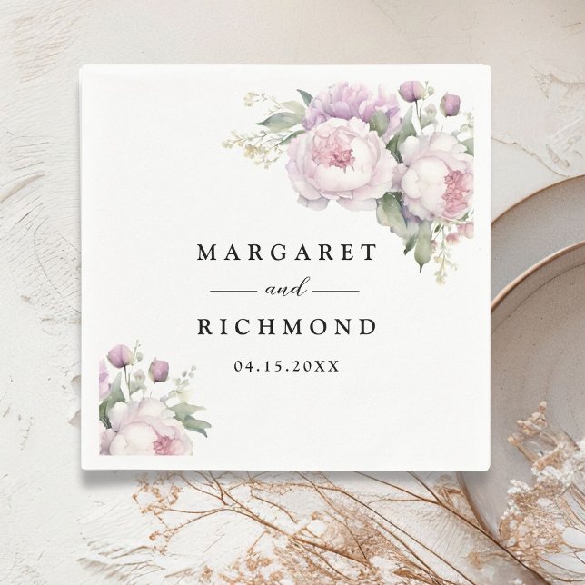 Guardanapo De Papel Casamento Floral Elegante Púrpura Dusty (Criador carregado)