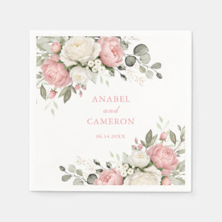Guardanapo De Papel Casamento Floral Elegante Rosa Bege Verdejante