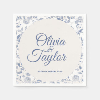 Guardanapo De Papel Casamento Floral em Aquarela Azul Desbotado
