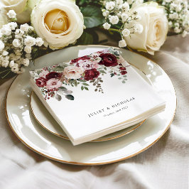 Guardanapo De Papel Casamento Floral em Aquarela Burgundy e Blush Eleg