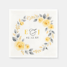 Casamento Floral Em Aquarela Elegante Amarelo Cinz