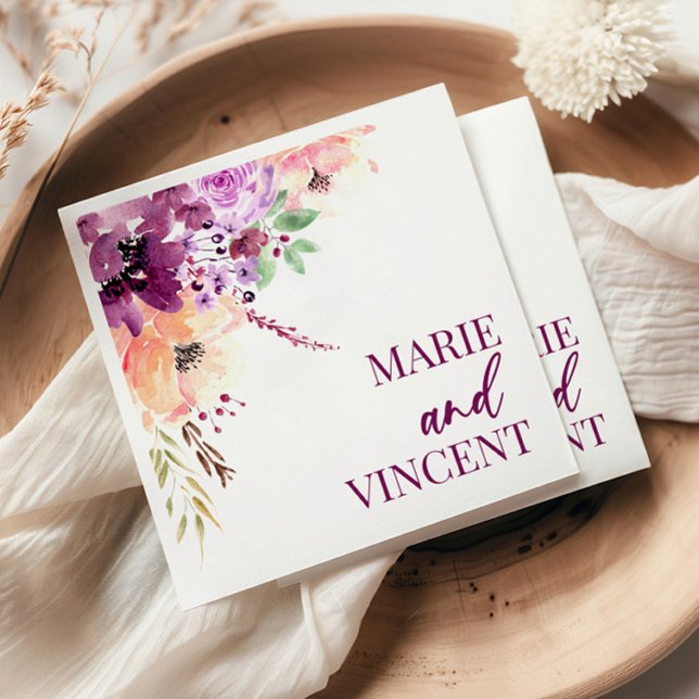 Guardanapo De Papel Casamento Floral Flor Violeta Magenta Roxo de Outo (Criador carregado)