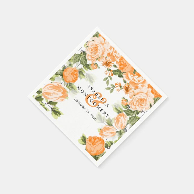 Guardanapo De Papel Casamento Floral Laranja Botânico (Canto)