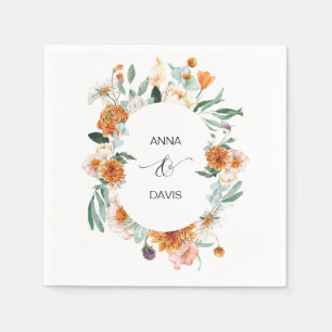 Guardanapo De Papel Casamento Floral Laranja e Verde Napkins