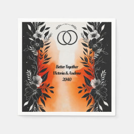 Guardanapo De Papel Casamento Floral Laranja Negro Laranja Dramático