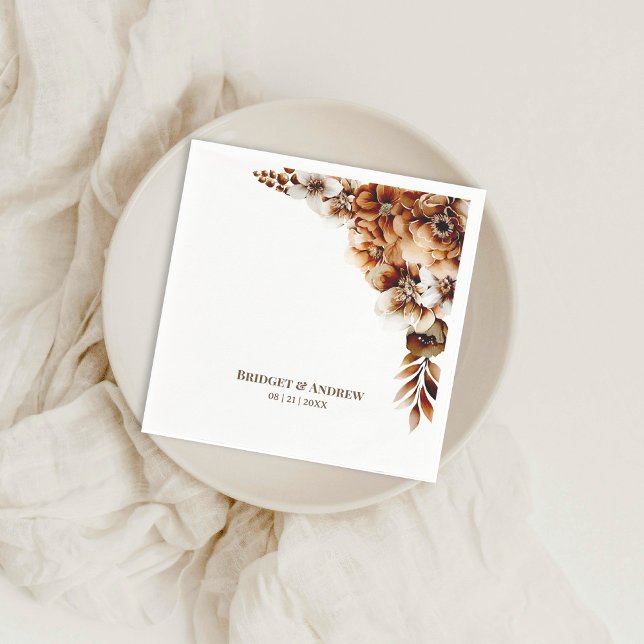Guardanapo De Papel Casamento Floral Laranja Queimado Elegante (Criador carregado)