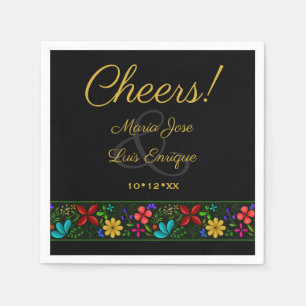 Guardanapo De Papel Casamento Floral Latino-Americano Dourado Elegante