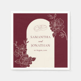 Guardanapo De Papel Casamento Floral Marfim Borgonha Profundo Arco