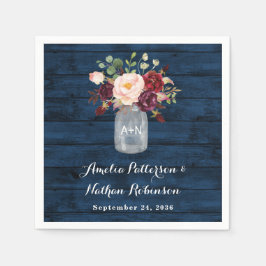 Guardanapo De Papel Casamento Floral Marinho Russo Azul e Borgonha Blu