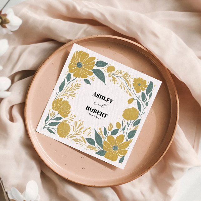 Guardanapo De Papel Casamento Floral Moderno Amarelo (Criador carregado)