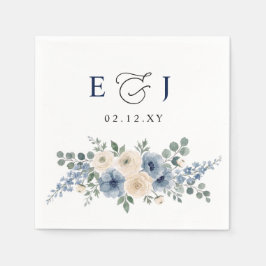 Guardanapo De Papel Casamento Floral Moderno Azul Poeirento Bege Rosa