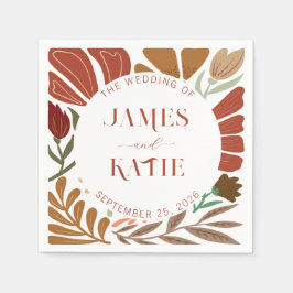 Guardanapo De Papel Casamento Floral Moderno Boho Terracotta