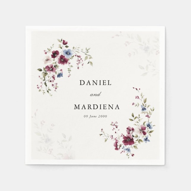 Guardanapo De Papel Casamento Floral Moderno Elegante Boho Burgundy (Frente)