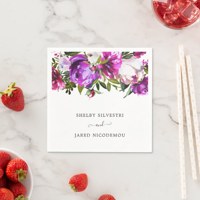 Guardanapo De Papel Casamento Floral Moderno Floral Roxo-Brilhante e B (Insitu)