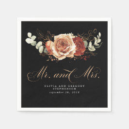 Guardanapo De Papel Casamento Floral Moderno Negro e Terracotta