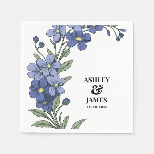 Guardanapo De Papel Casamento Floral Moderno Periwinkle Blue (Frente)