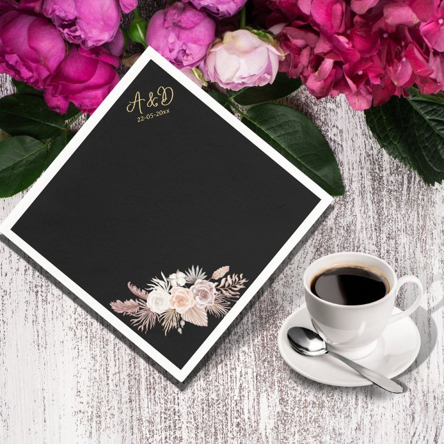 Guardanapo De Papel Casamento FLORAL NA MODA BOHO NEGRO SIMPLES (Criador carregado)