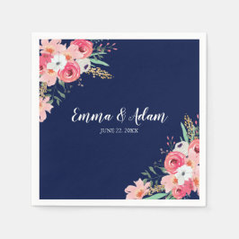 Guardanapo De Papel Casamento Floral Napkin Flores Botânicas Marinho A
