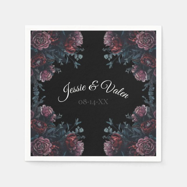 Guardanapo De Papel Casamento Floral Negro Elegante Negro Gótico (Frente)