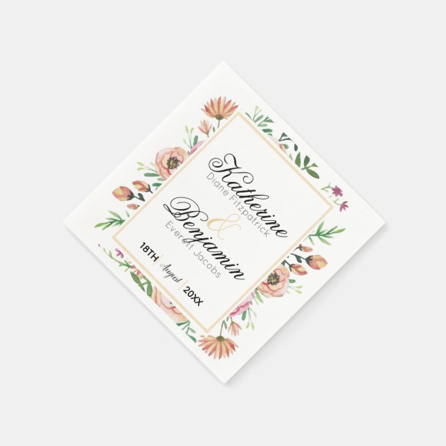 Guardanapo De Papel Casamento Floral Pêssego (Canto)