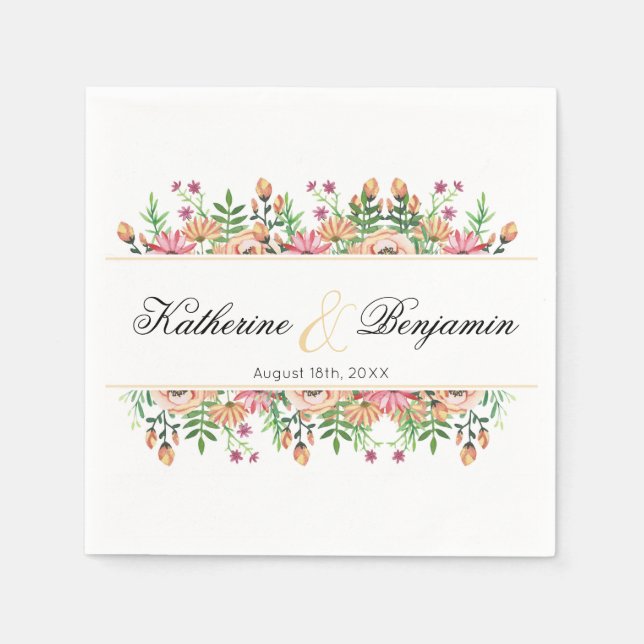 Guardanapo De Papel Casamento Floral Pêssego (Frente)