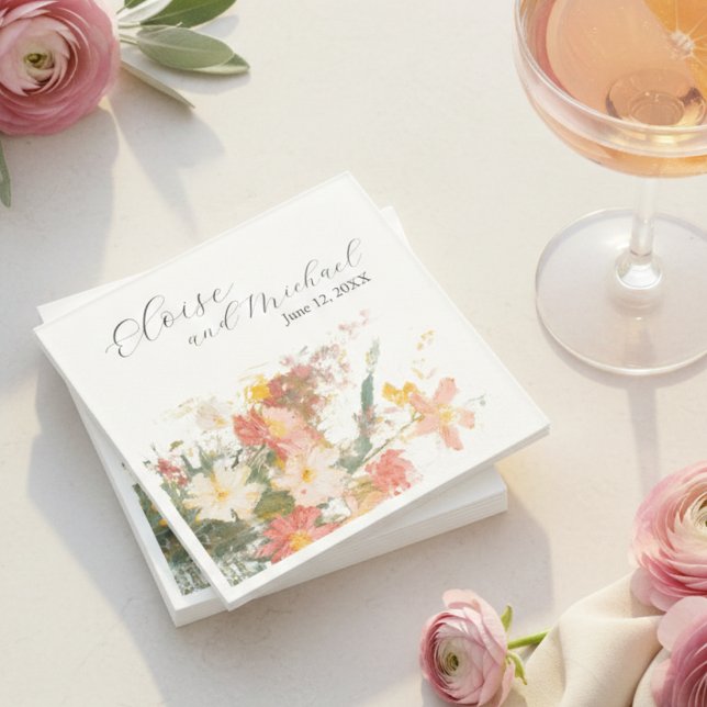 Guardanapo De Papel Casamento Floral Pintado com Rosa Romântico (Romantic Blush Painted Floral Wedding Napkins)