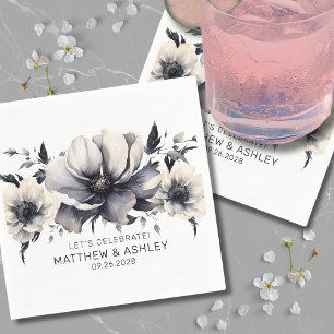 Guardanapo De Papel Casamento Floral Preto Branco Moderno e Elegante