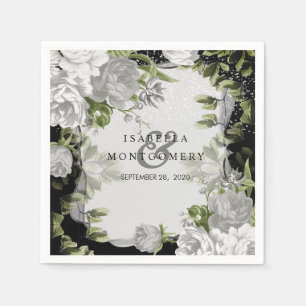 Guardanapo De Papel Casamento floral preto e branco elegante