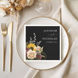 Guardanapo De Papel Casamento Floral Preto Elegante