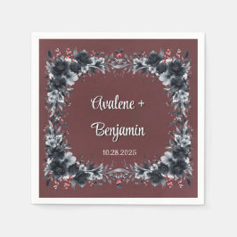 Guardanapo De Papel Casamento Floral Preto-Gótico Sanguíneo