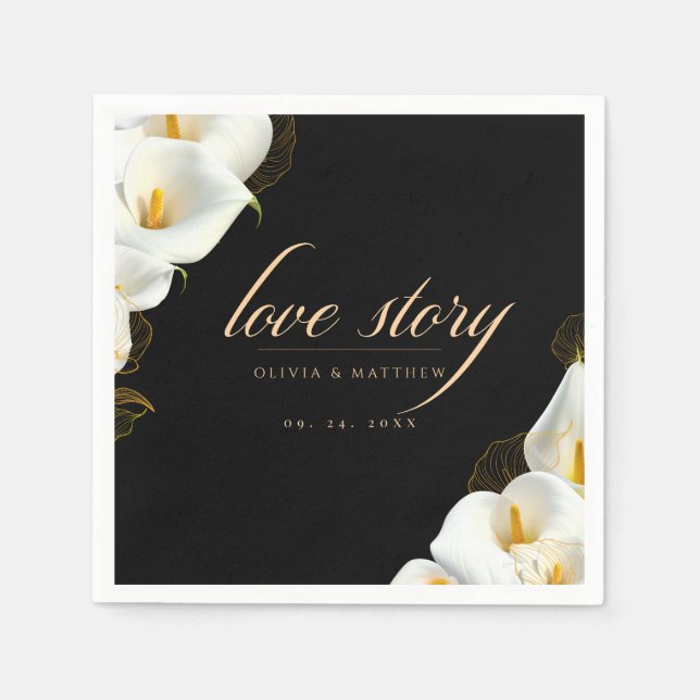 Guardanapo De Papel Casamento Floral Preto Moderno (Frente)