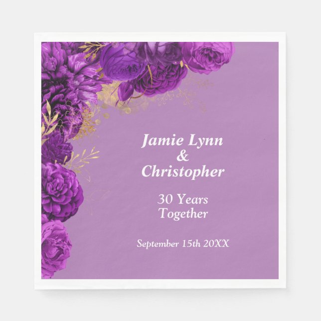 Guardanapo De Papel Casamento Floral Purple Anniversário Napkins (Frente)