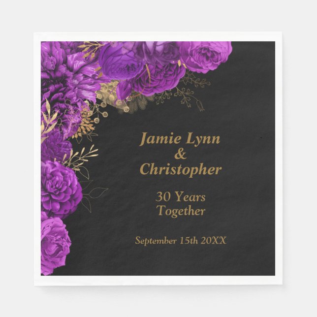 Guardanapo De Papel Casamento Floral Purple Anniversário Napkins (Frente)