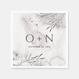 Guardanapo De Papel Casamento floral púrpura empoeirado de cor aquosa 