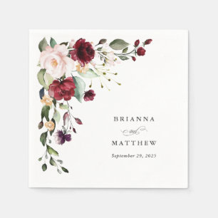 Guardanapo De Papel Casamento Floral Romântico Burgundy Blush Plum Ve