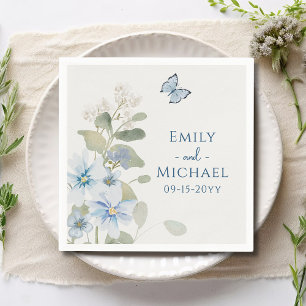 Guardanapo De Papel Casamento Floral Romântico de Molas Azuis Azuis