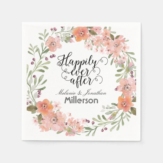 Guardanapo De Papel Casamento Floral Romântico Peach (Frente)