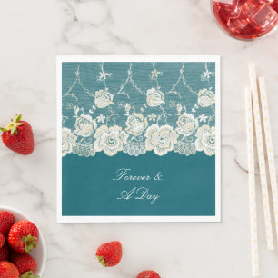 Guardanapo De Papel Casamento Floral Romântico Verde Azul Lace Branco
