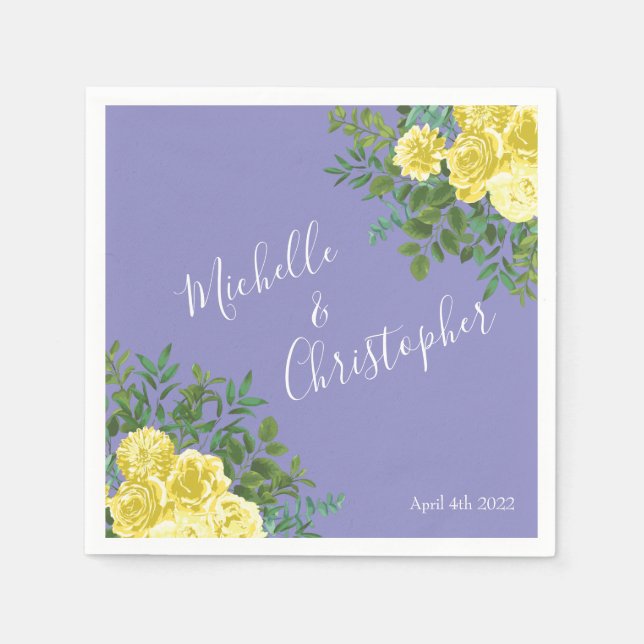 Guardanapo De Papel Casamento Floral Rosa Azul Amarelo-Claro e Periwin (Frente)